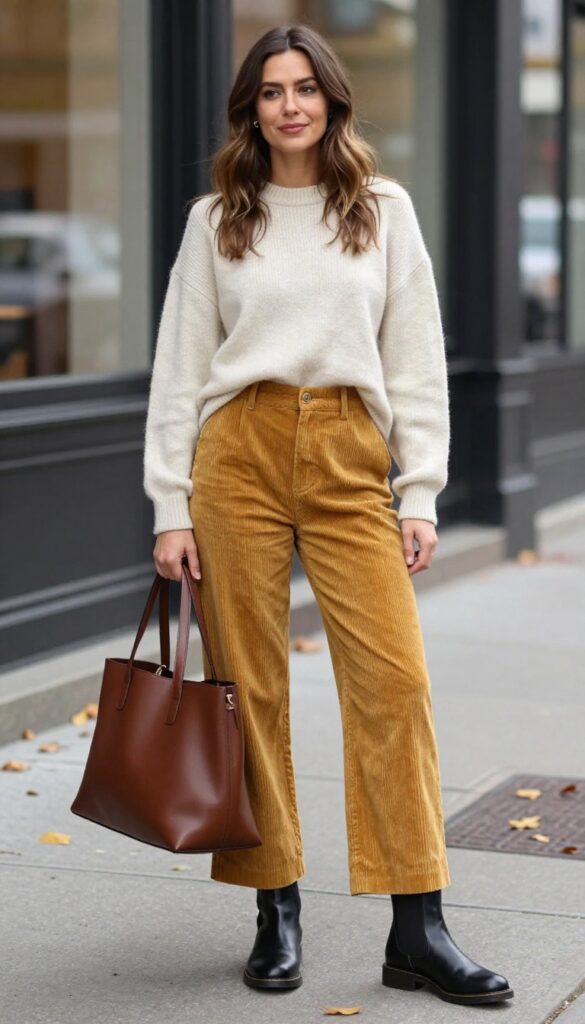 5. Corduroy Pants + Cashmere Crewneck + Chelsea Boots