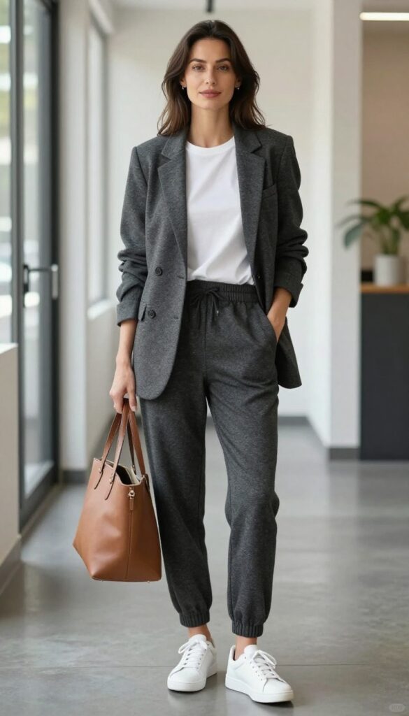 1. Tailored Joggers + Blazer + White Sneakers
