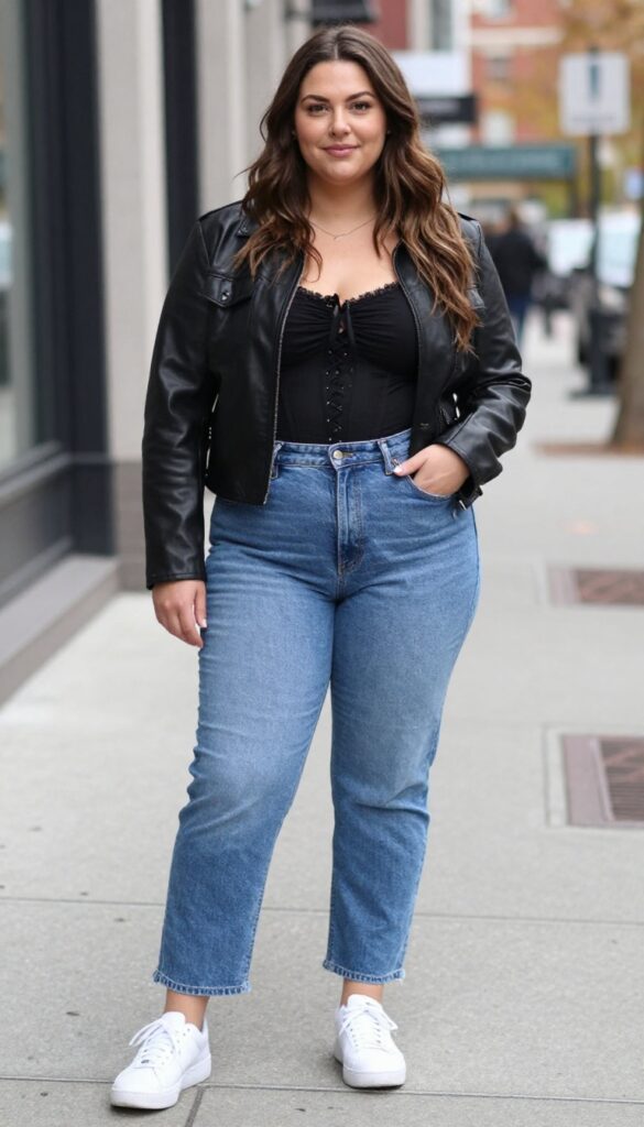 1. Classic High-Waisted Jeans and a Lace-Up Corset