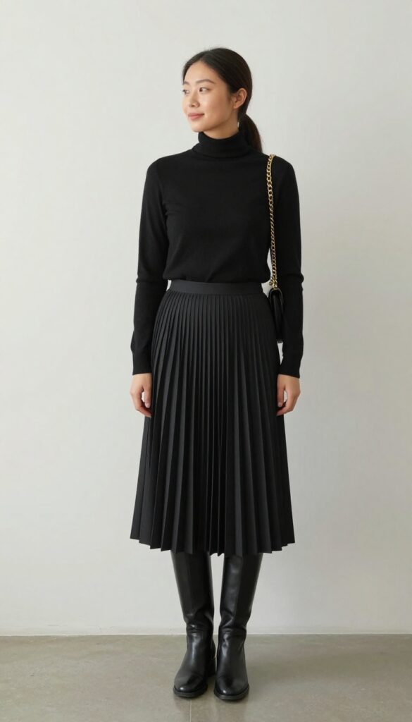 7. The Turtleneck & Pleated Midi Skirt