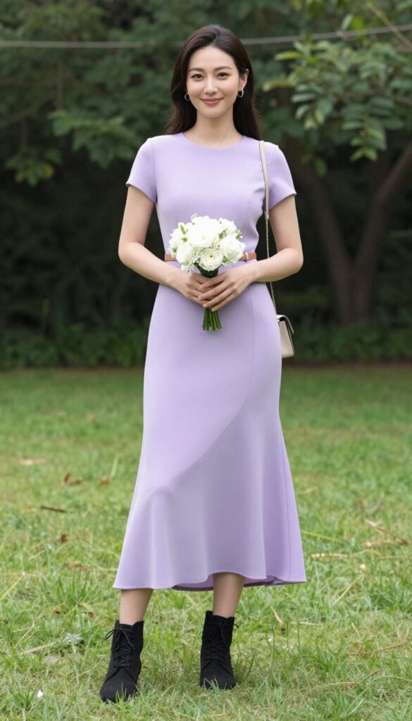 7. High-Low Hem Dress with Ankle Boots