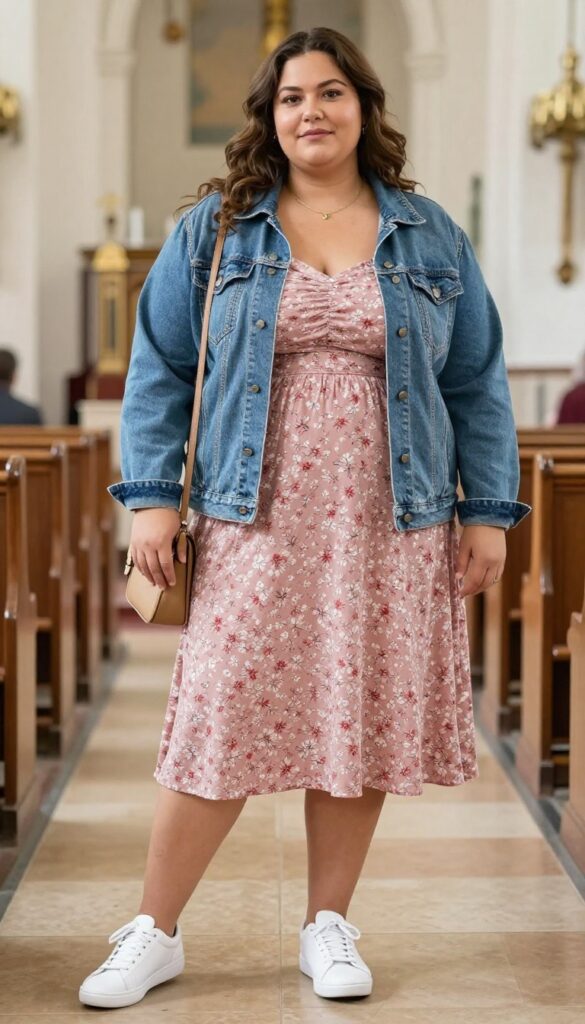 5. Fit-and-Flare Dress with a Denim Jacket and White Sneakers