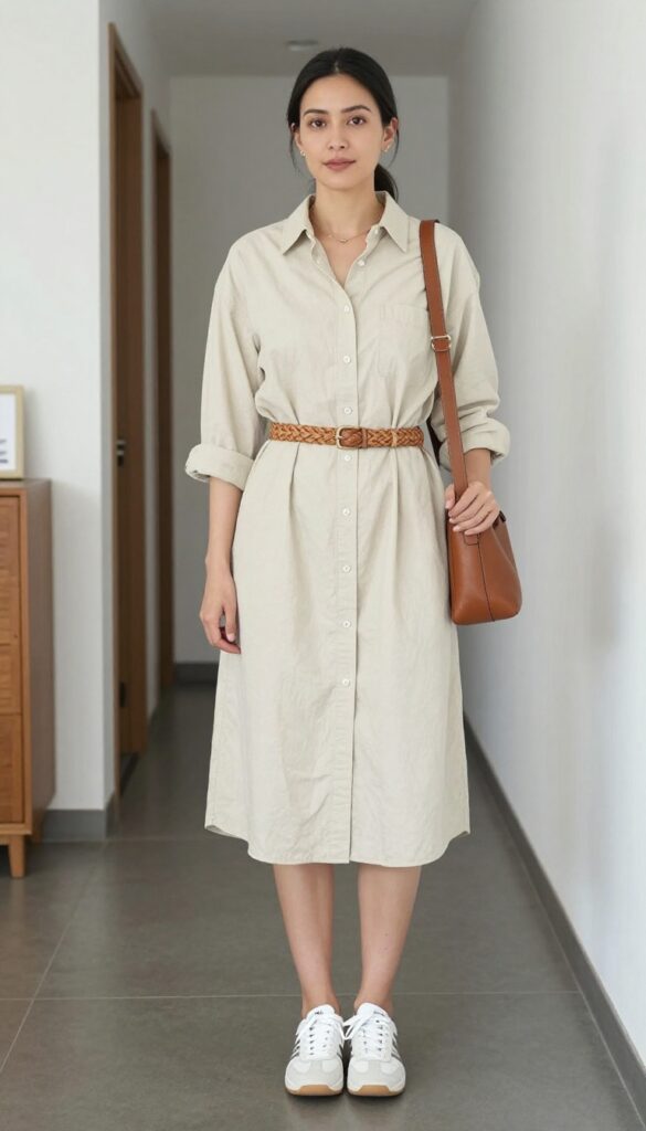 4. Button-Down Shirt Dress with Belt