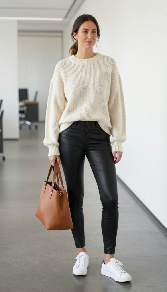 12. Sneakers + Leather Leggings + Oversized Sweater