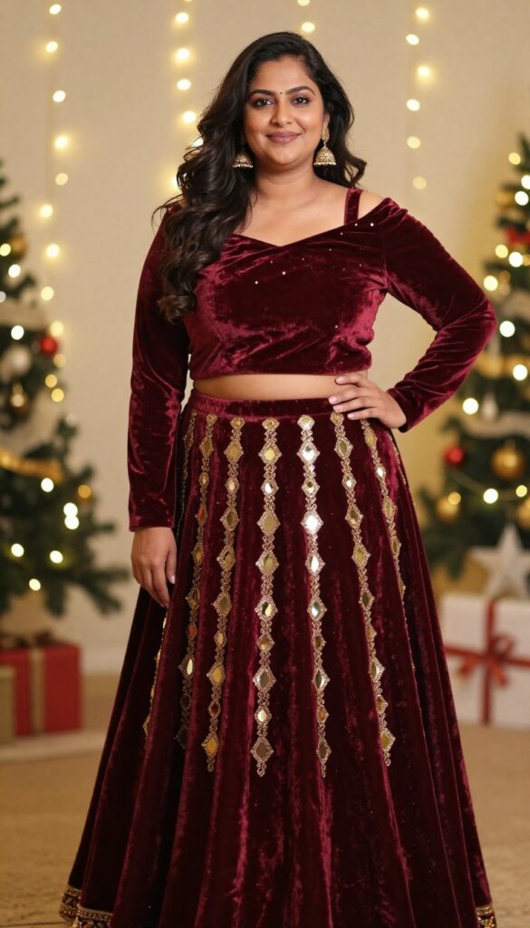 6. Lehenga Skirt with Off-Shoulder Blouse