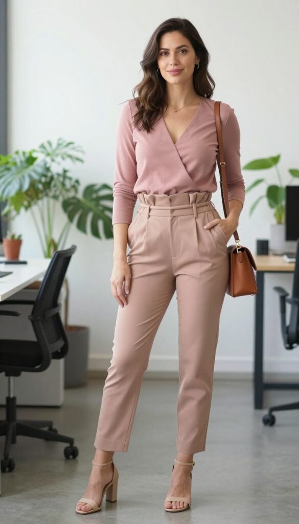 9. Wrap Top + Paperbag Waist Pants + Heeled Sandals