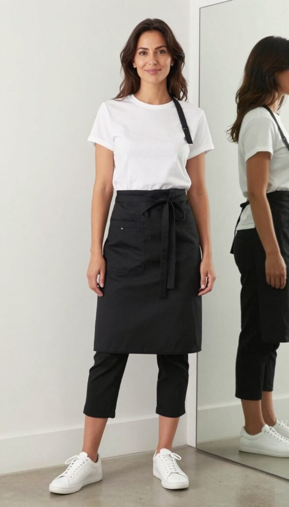 1. Classic Black Apron Over a White Tee and Cropped Pants