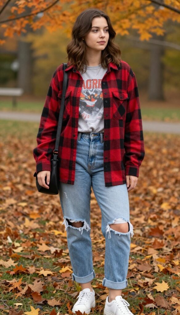 10. Flannel Shirt Over a Graphic Tee with Boyfriend Jeans