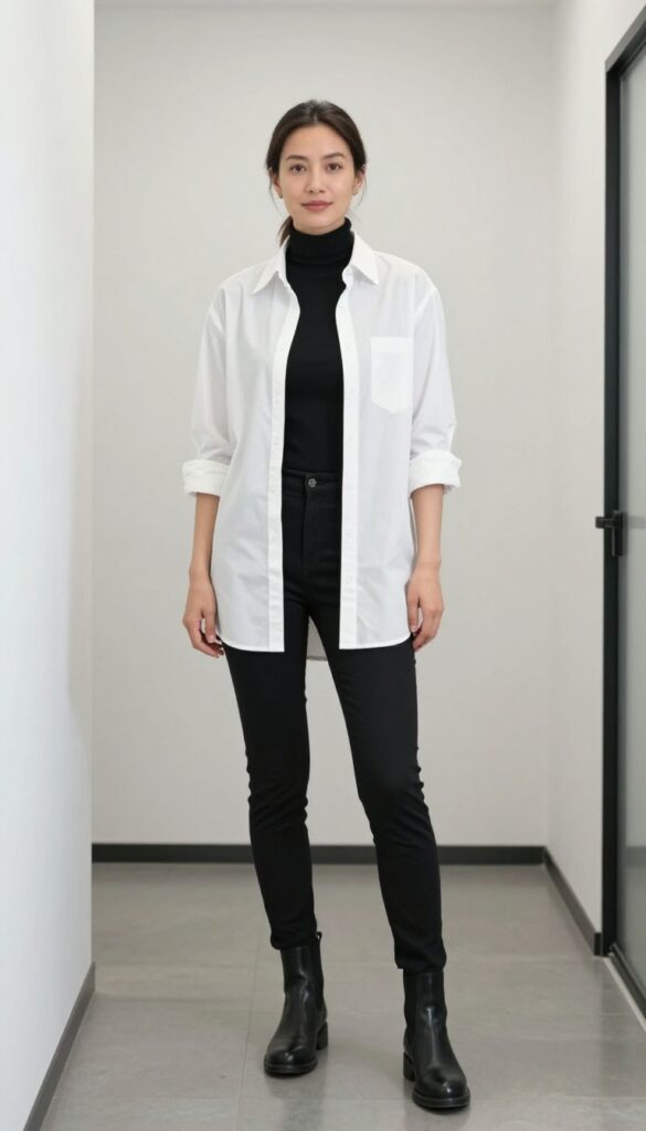 15. The Shirt Dress Layered Over a Turtleneck with Boots