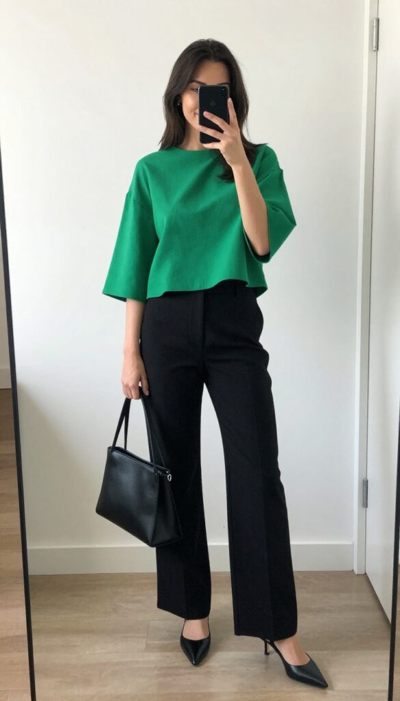 5. Cropped Peplum with High-Waisted Pants