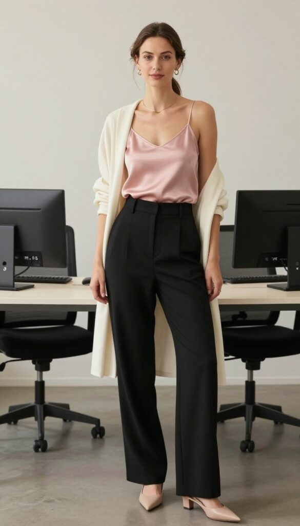 9. The Silk Camisole & High-Waisted Trousers