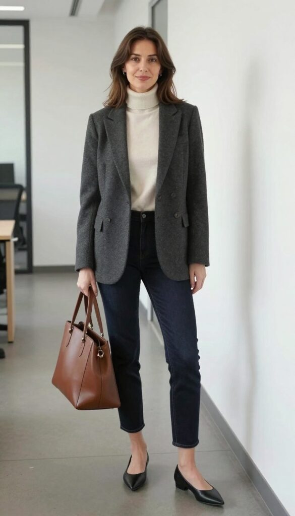 11. Long Blazer Dress with Jeans