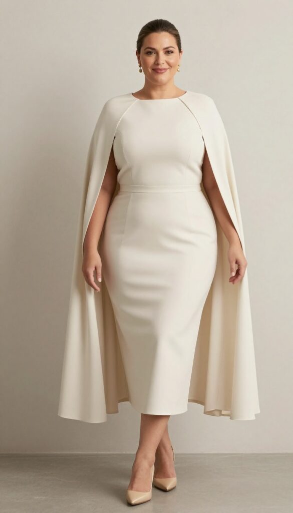 11. Cape Dress with a Sleek Updo