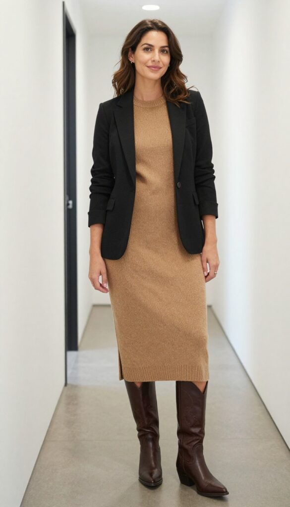 5. Western Boots with a Sweater Dress