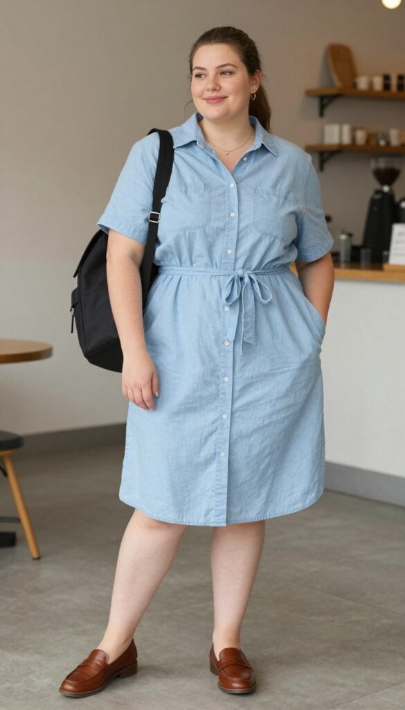 5. The Midi Shirt Dress + Loafers