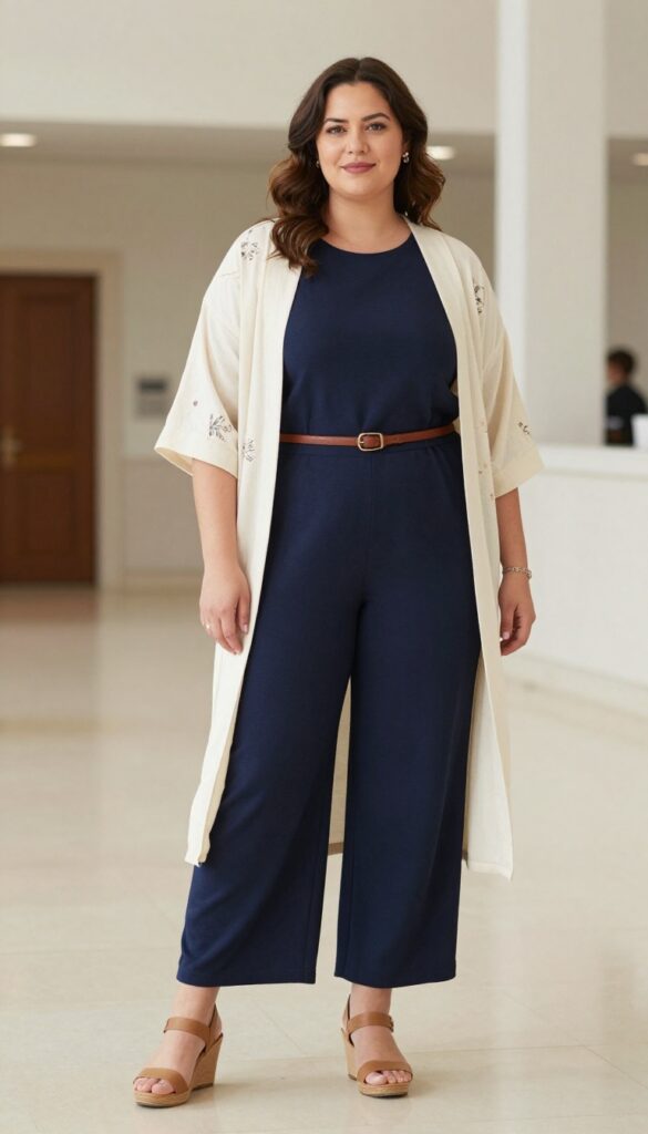 9. Jumpsuit with a Belt and a Kimono Cardigan