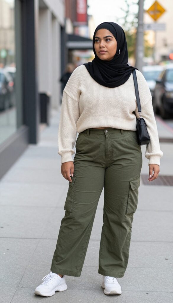 9. Cargo Pants + Cropped Sweater + Trainers
