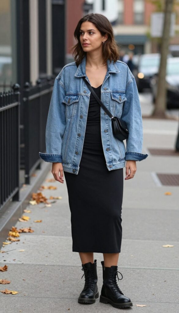 3. Oversized Denim Jacket over a Slip Dress