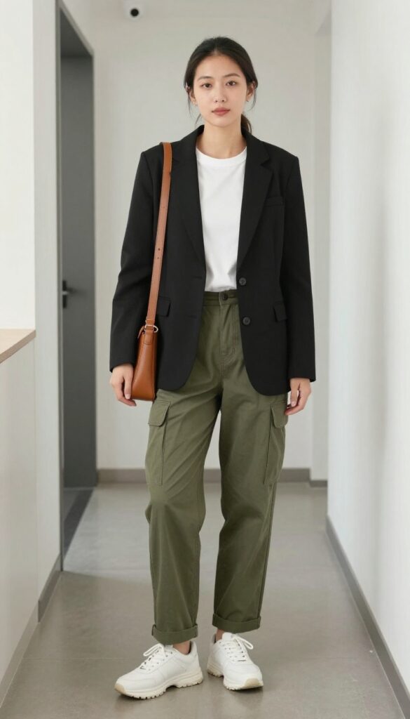 8. Blazer with T-Shirt and Cargo Pants