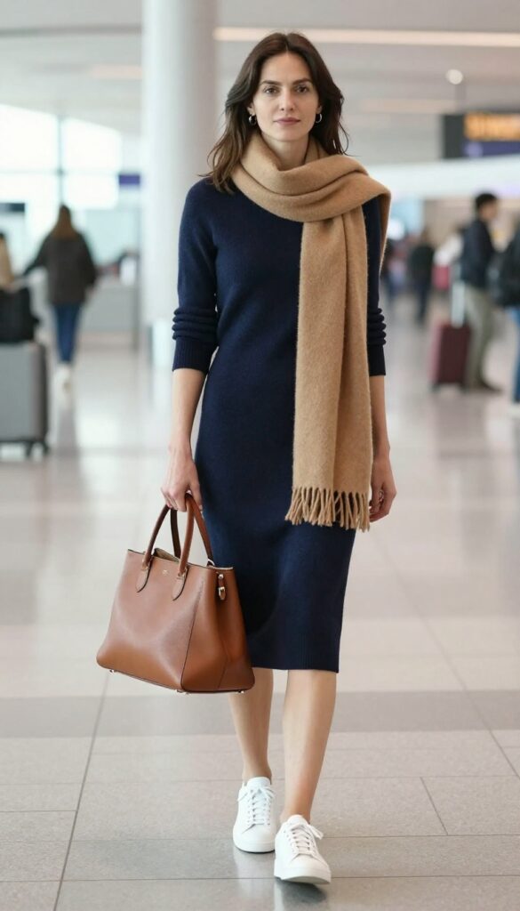1. The Wrinkle-Resistant Knit Dress with Sneakers