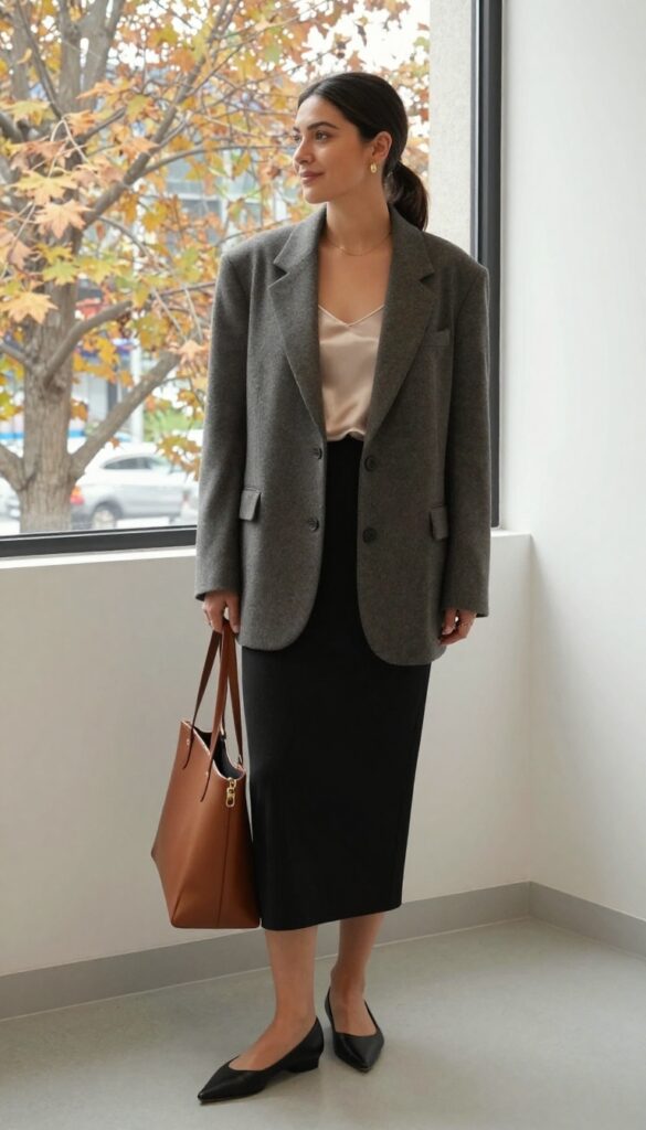 7. Oversized Blazer and Straight Skirt