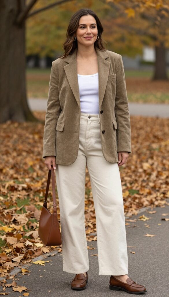 3. Corduroy Blazer with Wide-Leg Trousers