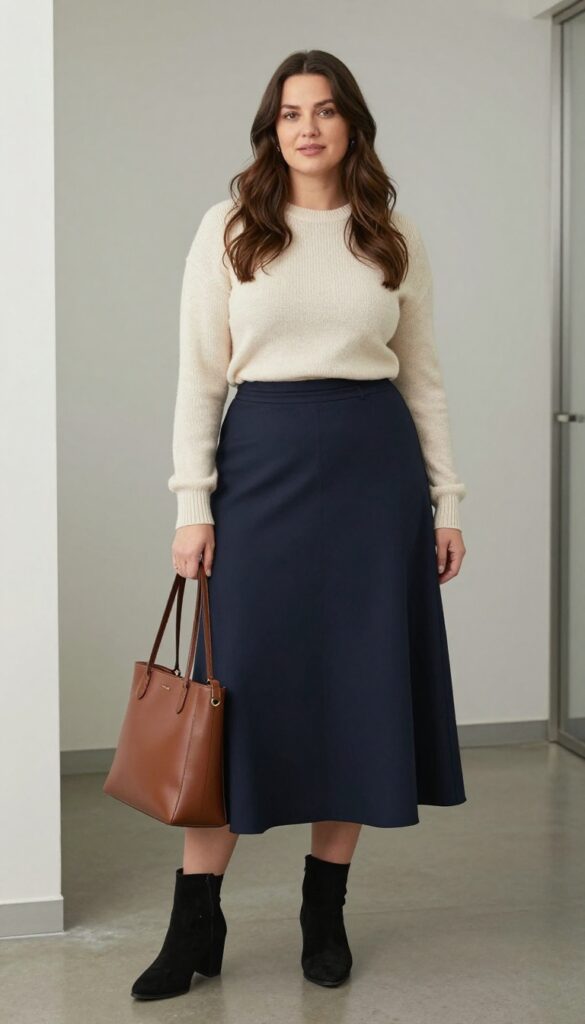 9. Midi Skirt with a Sweater and Ankle Boots