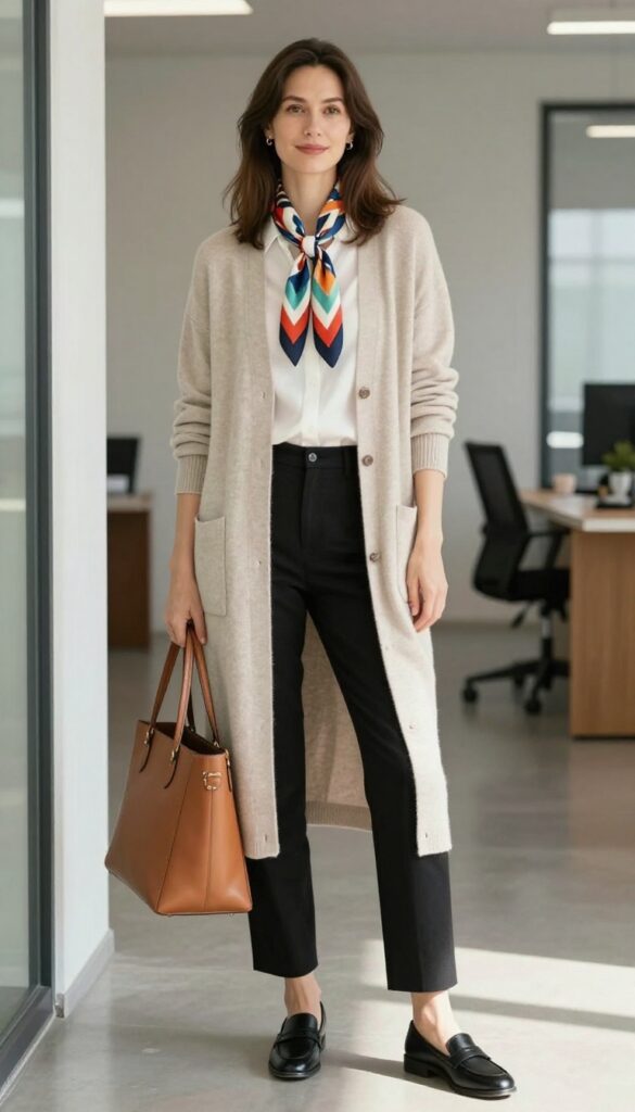 9. Cardigan and Silk Scarf