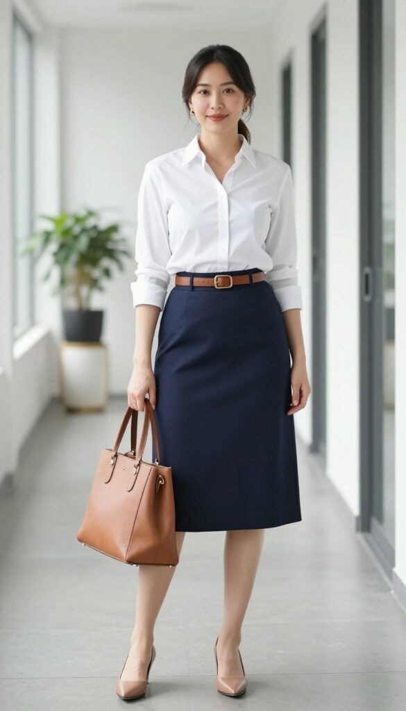 4. A-Line Skirt and a Button-Down Shirt