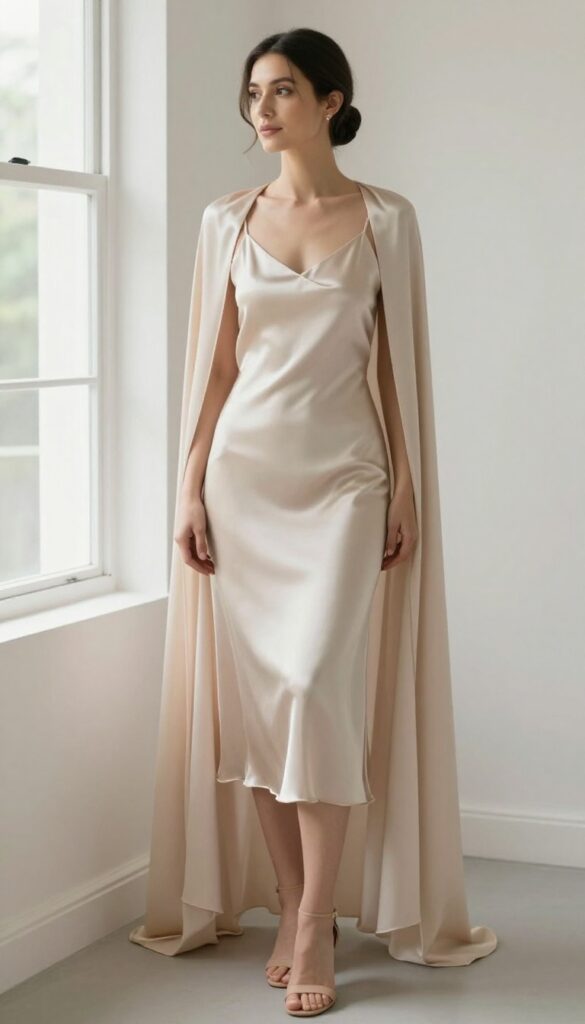 5. Minimalist Slip Dress with a Silk Cape