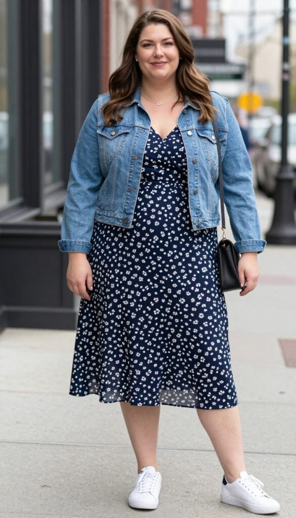 4. Denim Jacket Over a Midi Dress