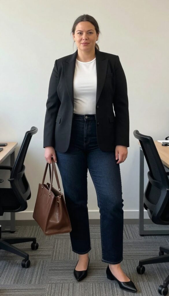 6. Dark Wash Straight-Leg Jeans with a Blazer