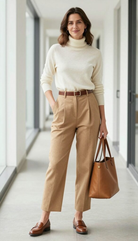 6. Turtleneck + Pleated Trousers