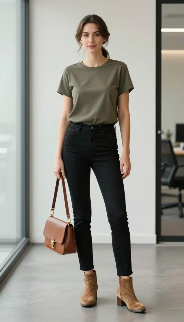 13. Tunic Top + Black Pants + Ankle Boots