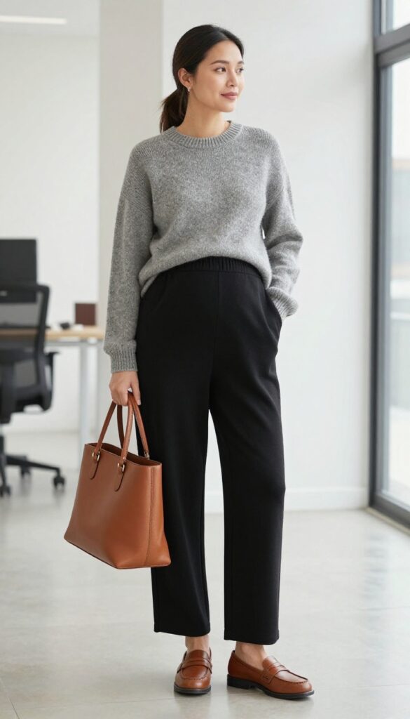 10. Cashmere Sweater with Wide-Leg Maternity Pants