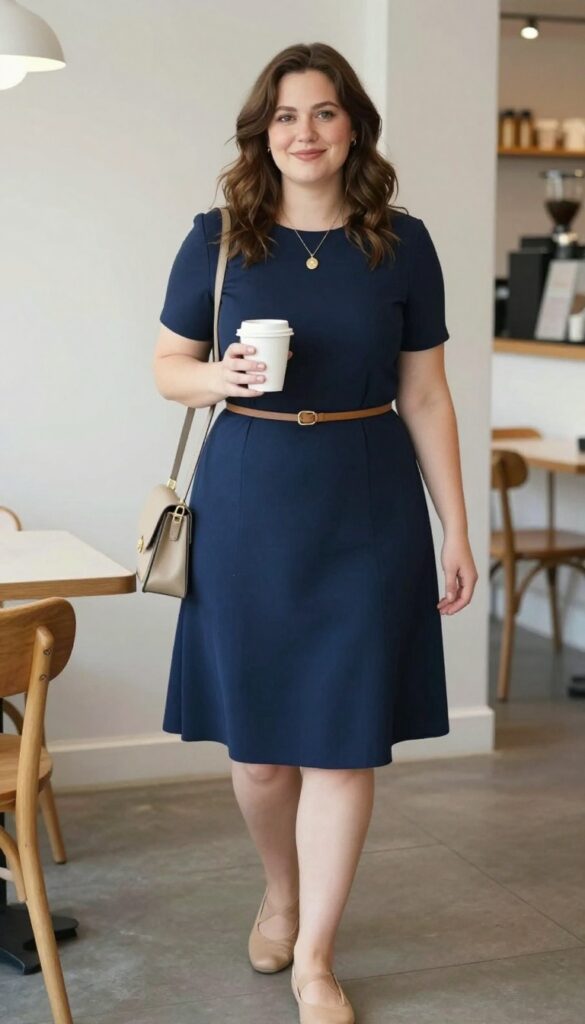12. A-Line Dress + Belt + Ballet Flats
