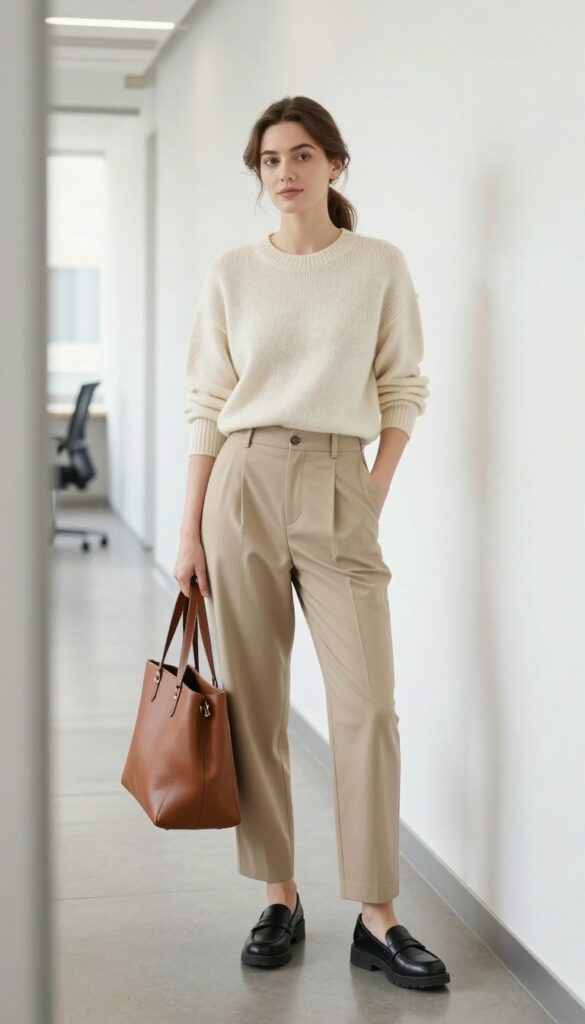 9. Pleated Trousers + Cashmere Sweater + Chunky Loafers