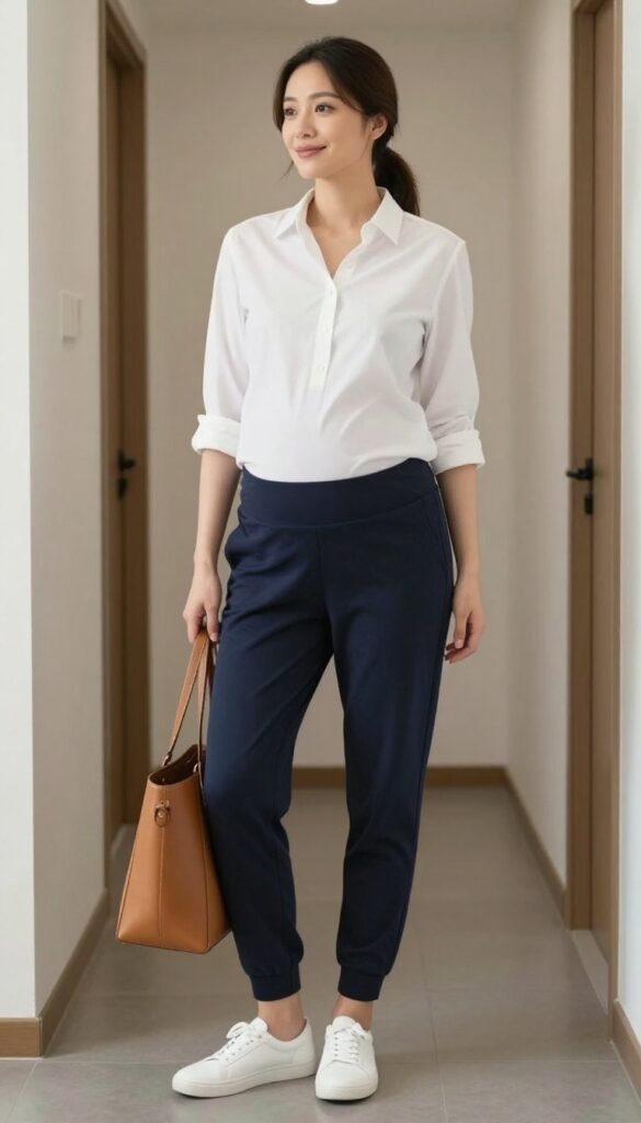 7. Button-Down Shirt (Maternity Cut) with Jogger-Style Trousers