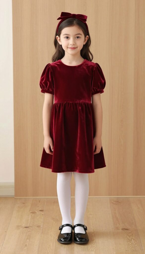 4. Velvet Dress with Mary Janes