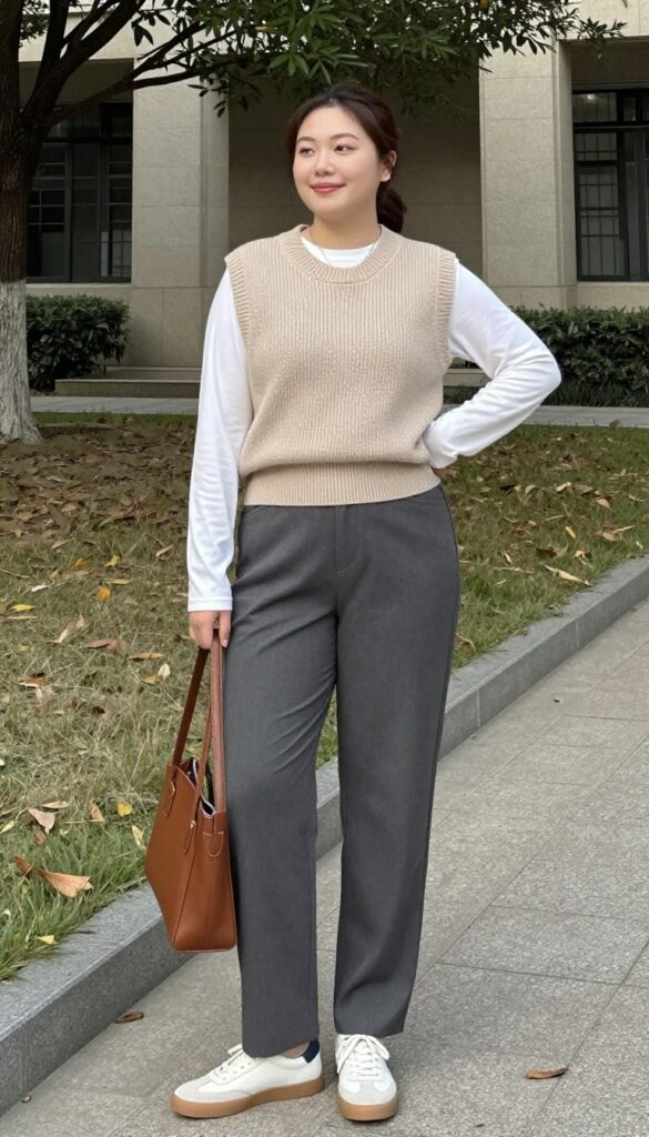5. Knit Vest and Straight-Leg Trousers