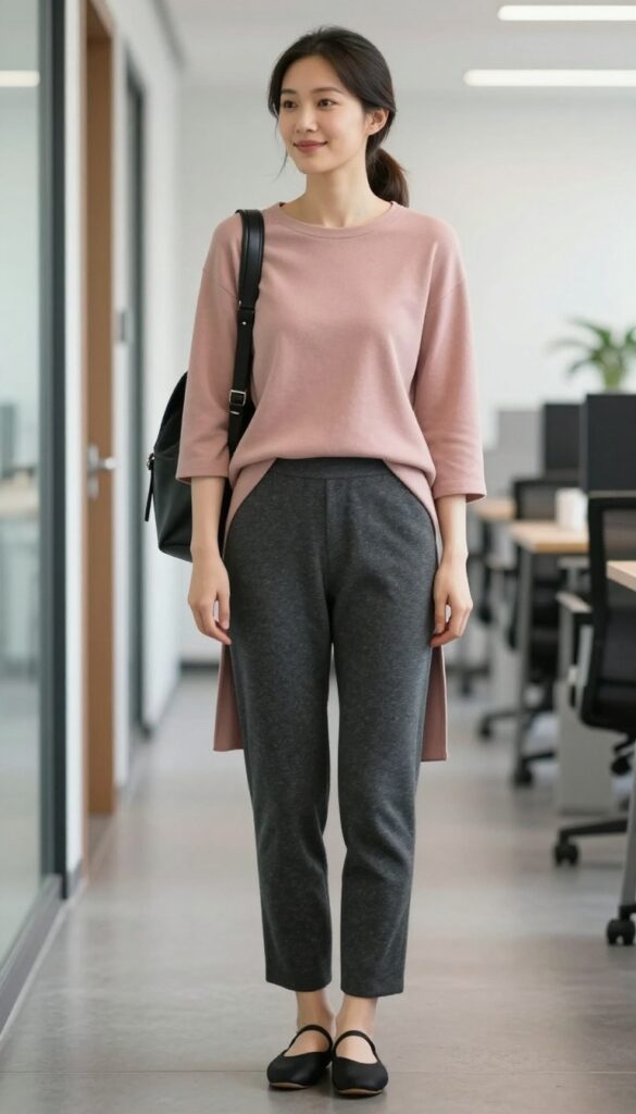 5. Ponte Knit Pants with a Tunic Top