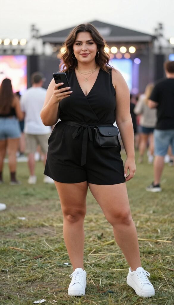 12. Romper with a Belt Bag and Layered Necklaces