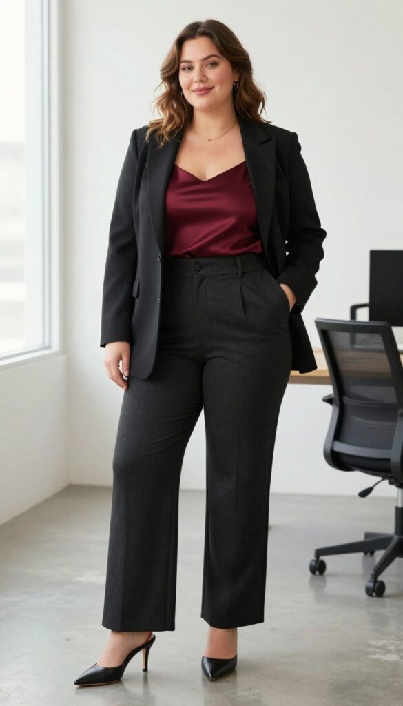 3. Blazer with Wide-Leg Trousers and a Silk Camisole