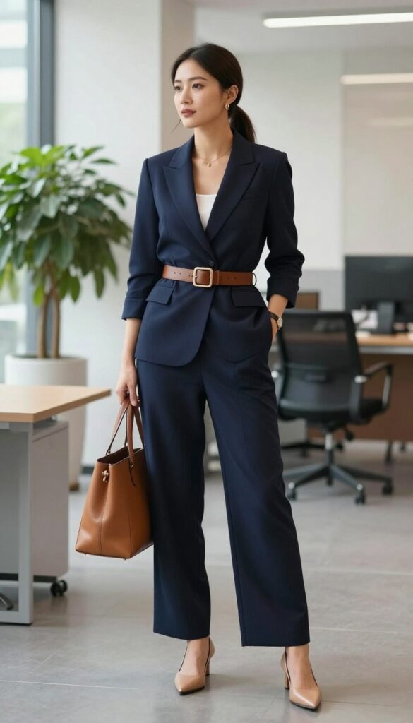10. Jumpsuit with a Belt and Blazer