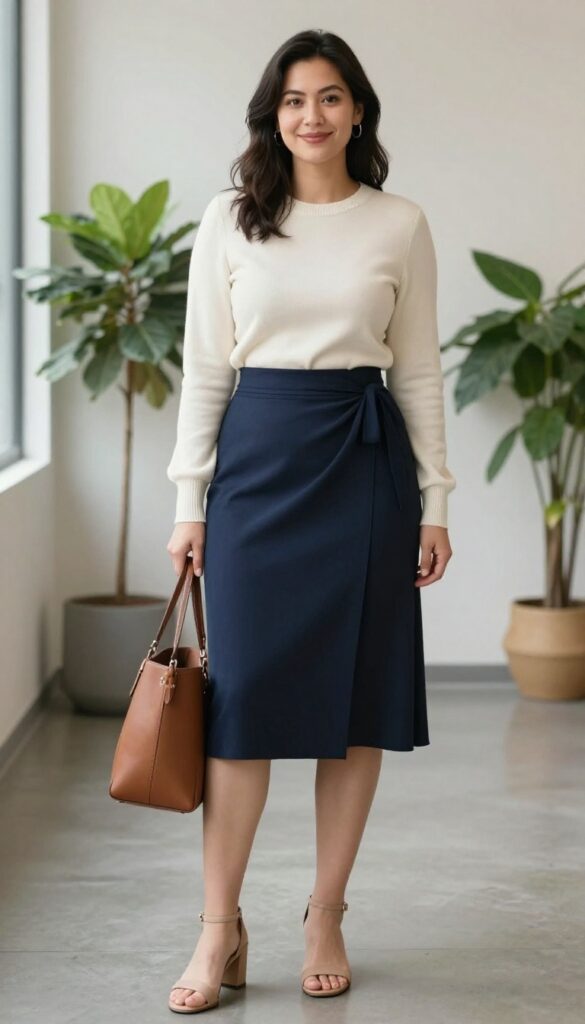 12. Midi Wrap Skirt with a Fitted Knit Top