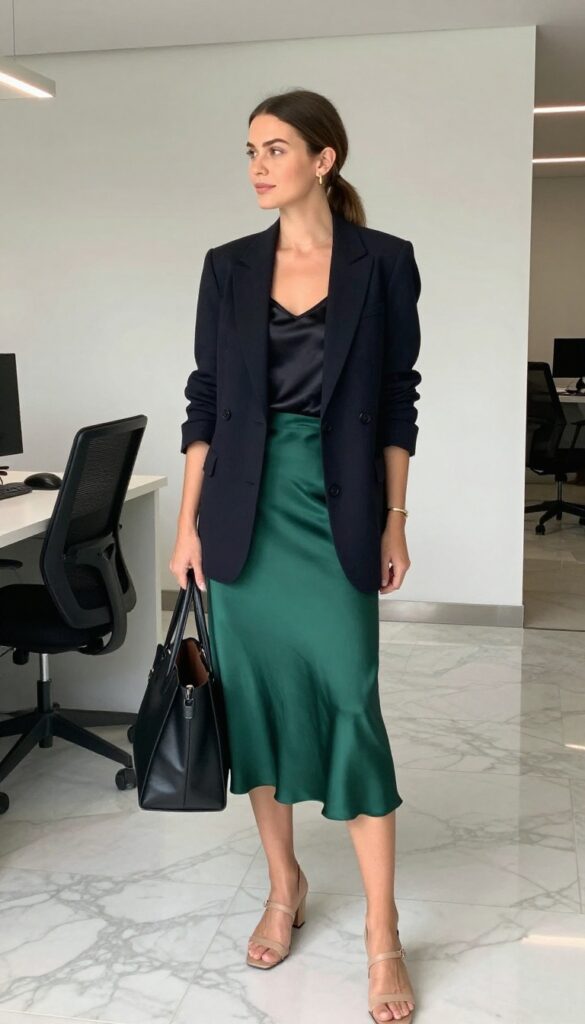 4. Blazer and Silk Skirt Combo