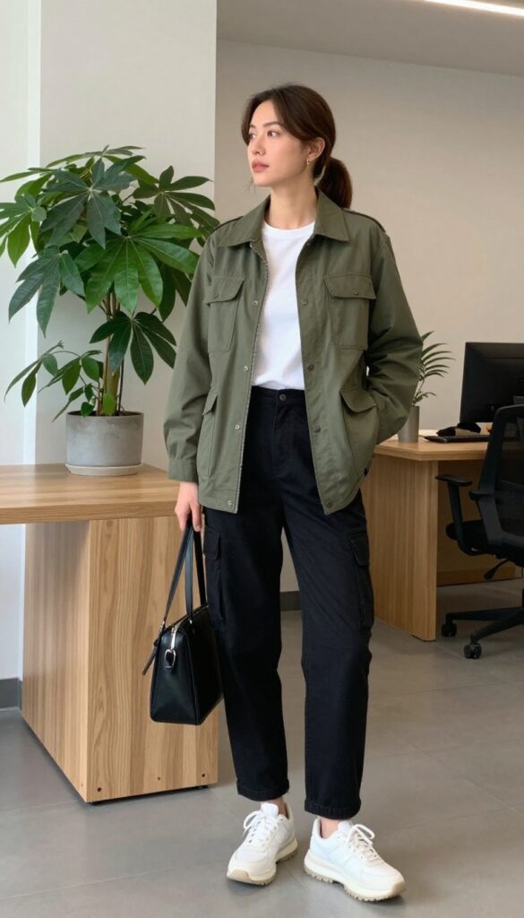13. Utility Jacket + White Tee + Cargo Pants