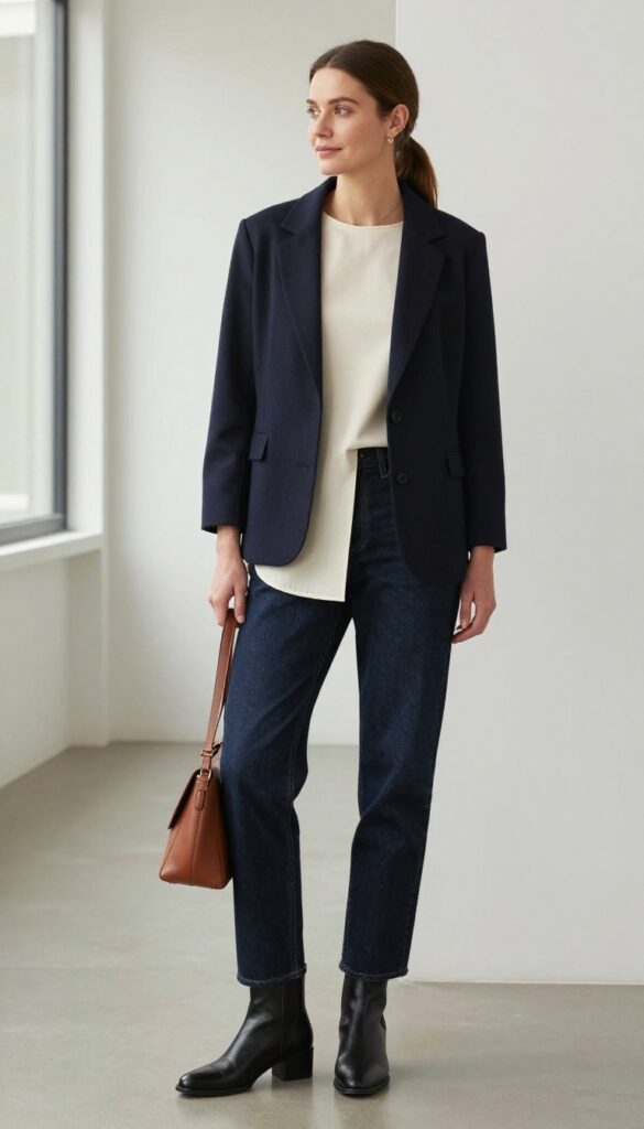 10. Straight-Leg Jeans with a Tunic Top and Blazer