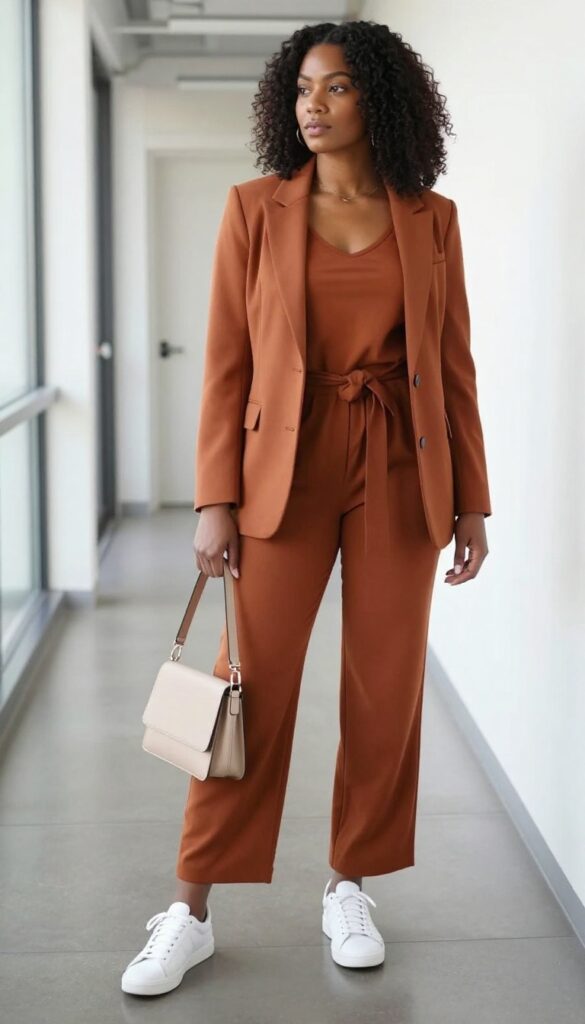 6. Jumpsuit + Blazer + Sneakers