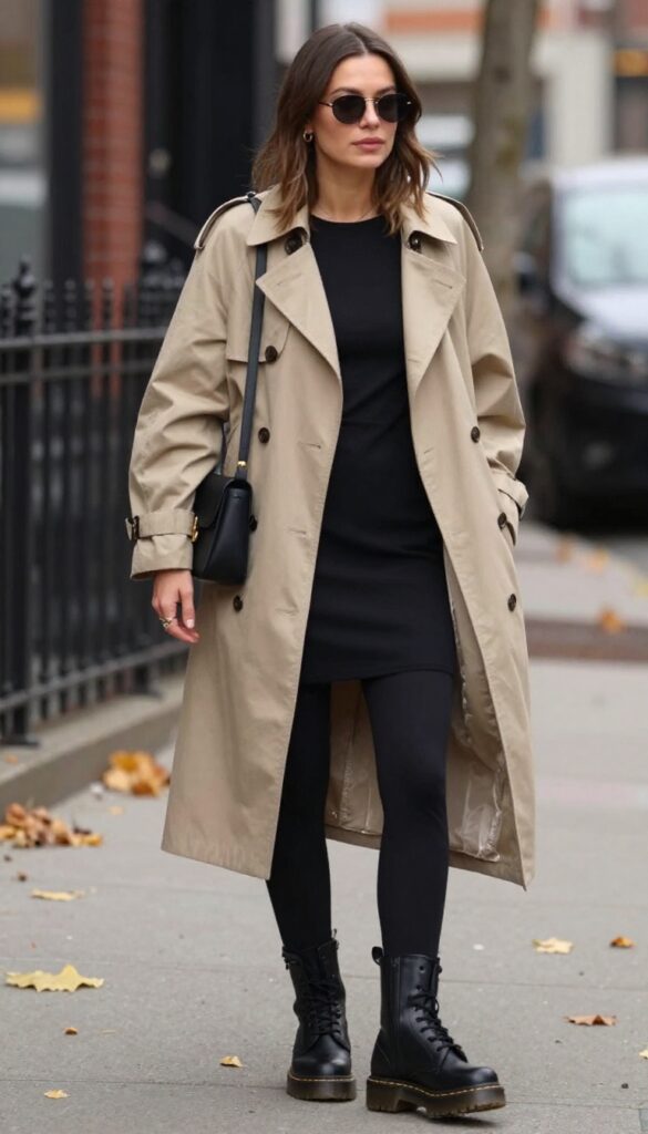 13. Trench Coat with a Slip Dress and Doc Martens